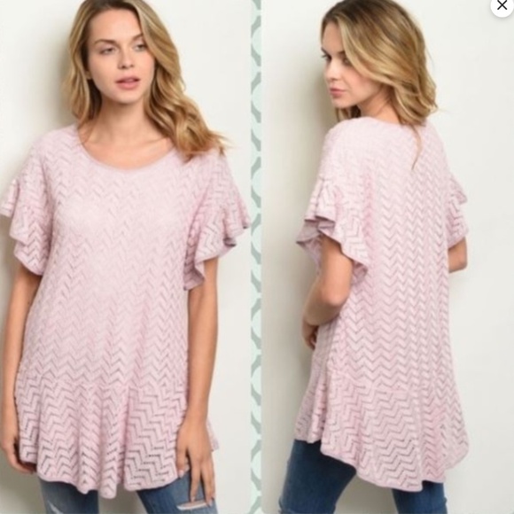 Women’s entro Crochet Short Sleeve Hi Lo Top in Tea Rose sz small - Picture 1 of 5
